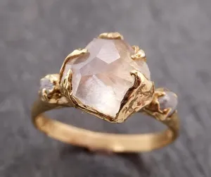 partially faceted moonstone rough diamond 18k gold ring gemstone multi stone recycled 1857 Alternative Engagement