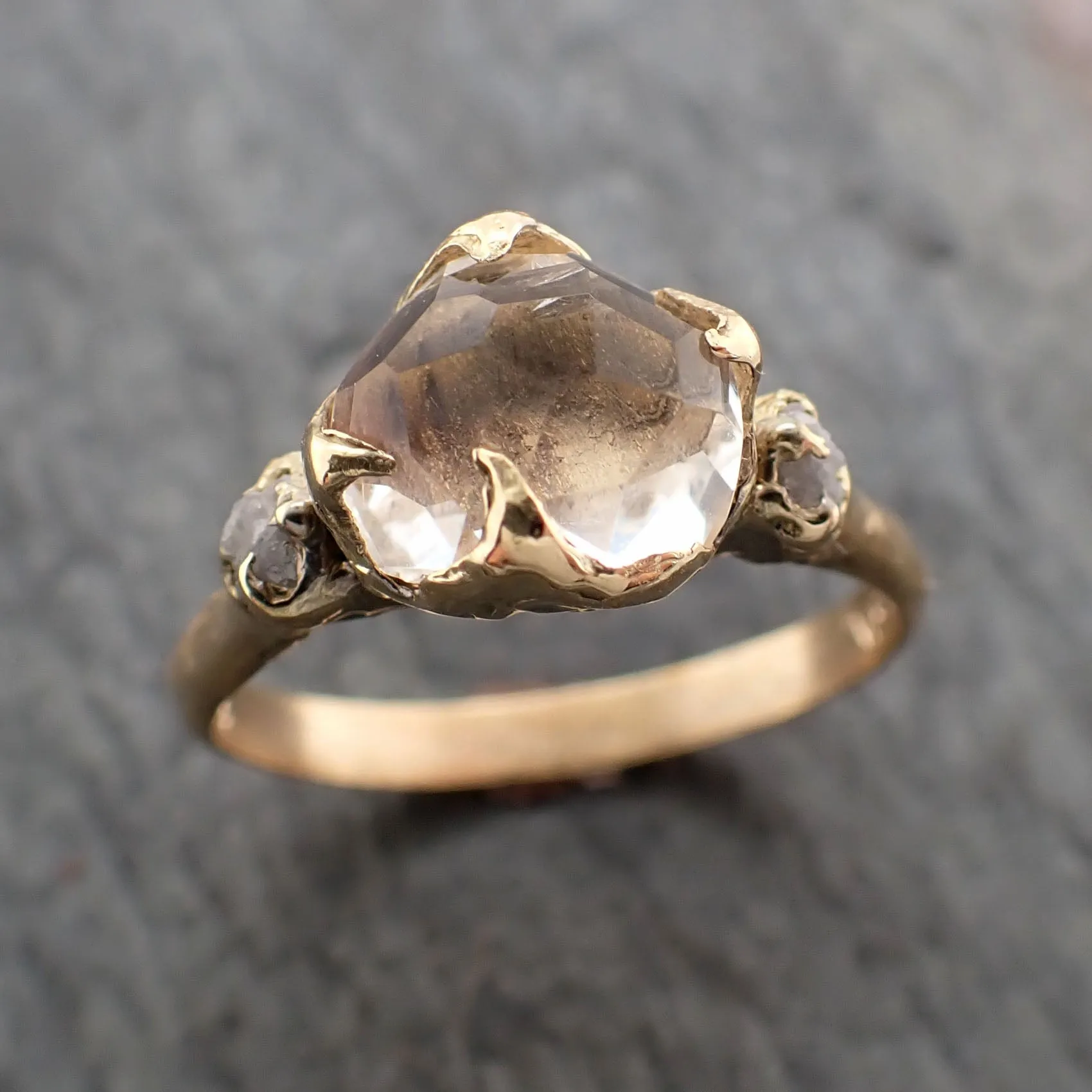 partially faceted moonstone rough diamond 18k gold ring gemstone multi stone recycled 2360 Alternative Engagement