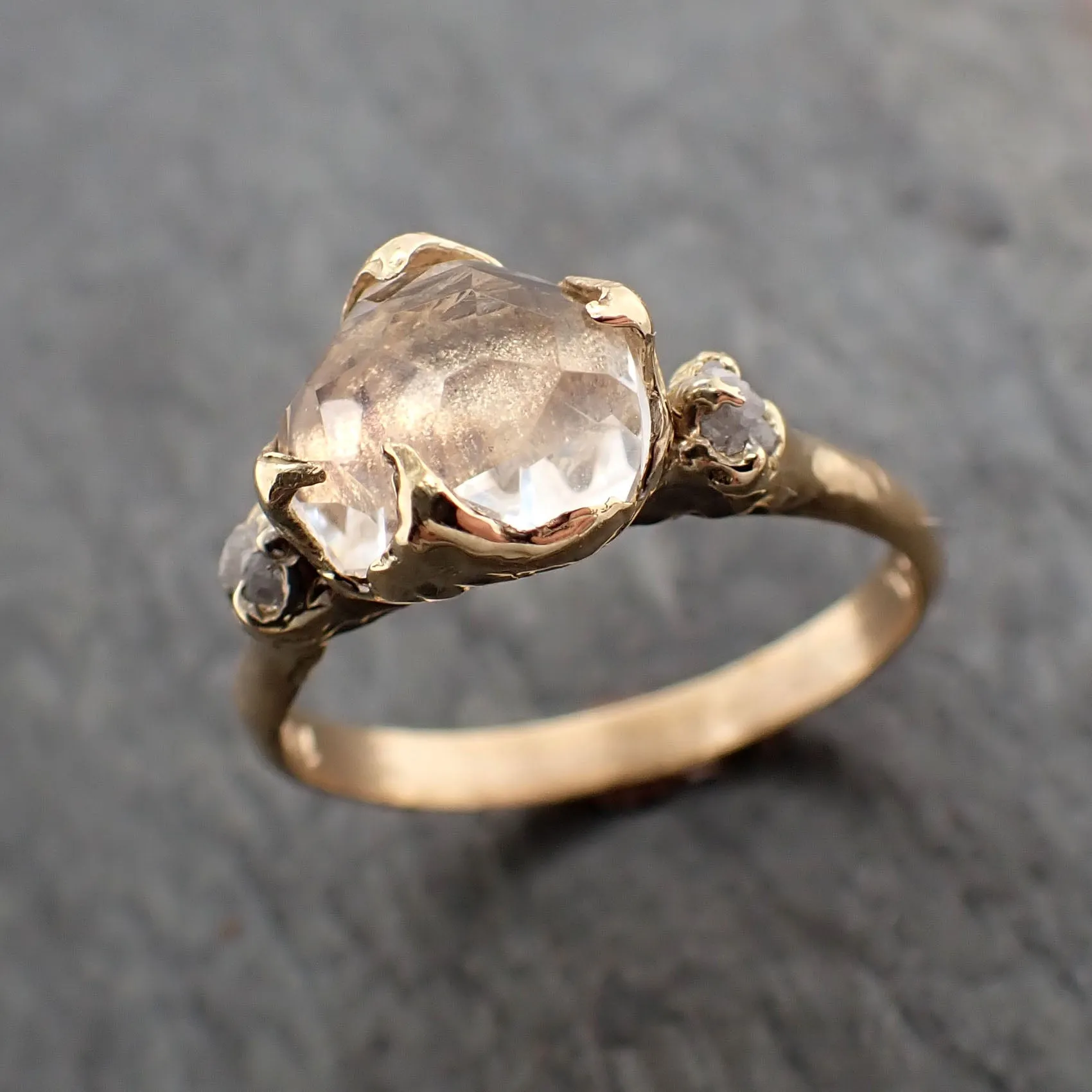 partially faceted moonstone rough diamond 18k gold ring gemstone multi stone recycled 2360 Alternative Engagement