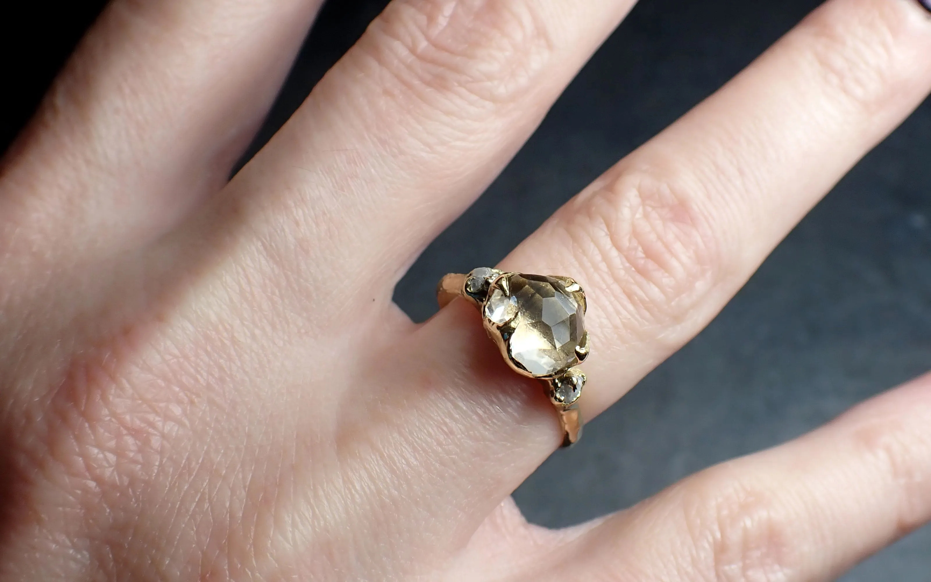 partially faceted moonstone rough diamond 18k gold ring gemstone multi stone recycled 2360 Alternative Engagement