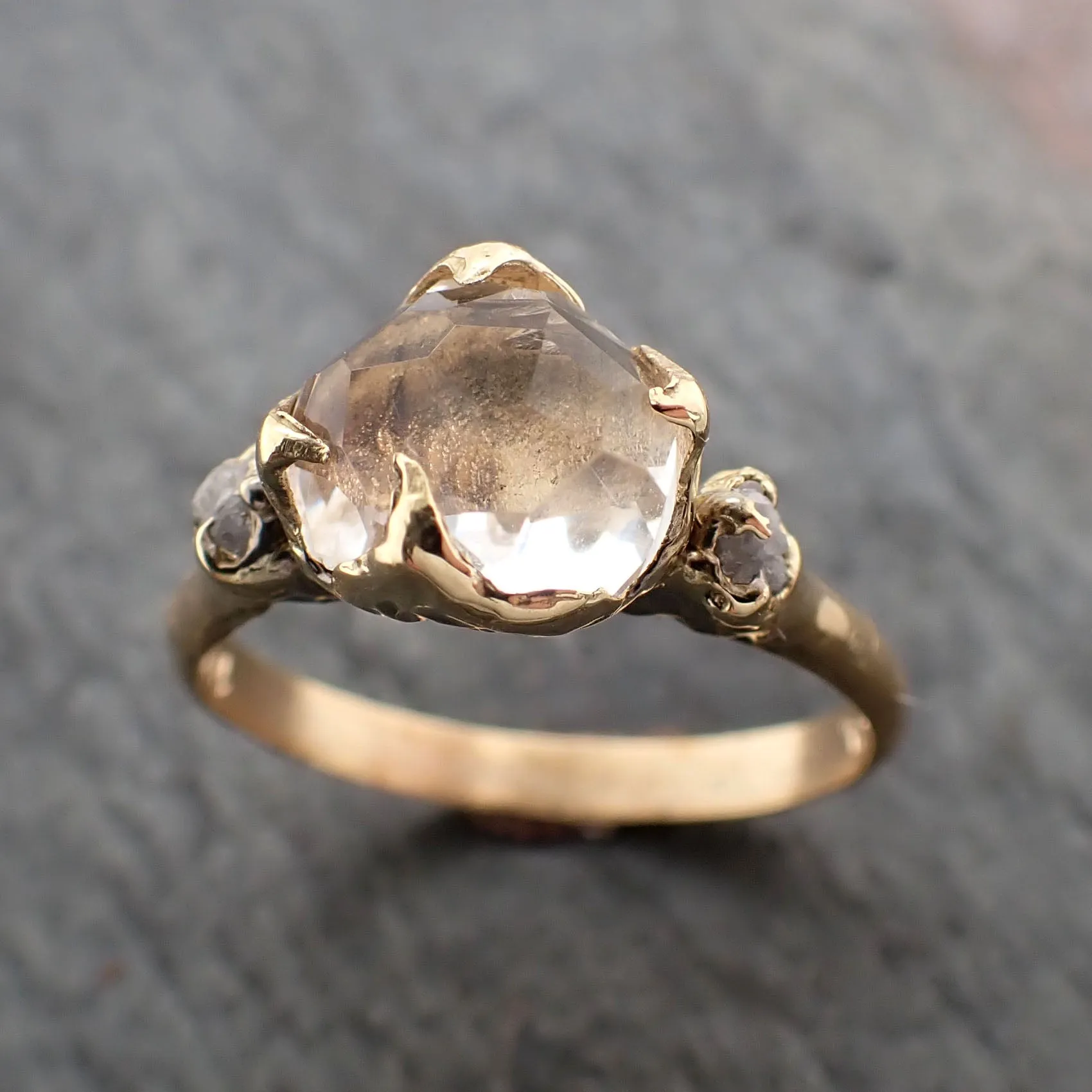 partially faceted moonstone rough diamond 18k gold ring gemstone multi stone recycled 2360 Alternative Engagement