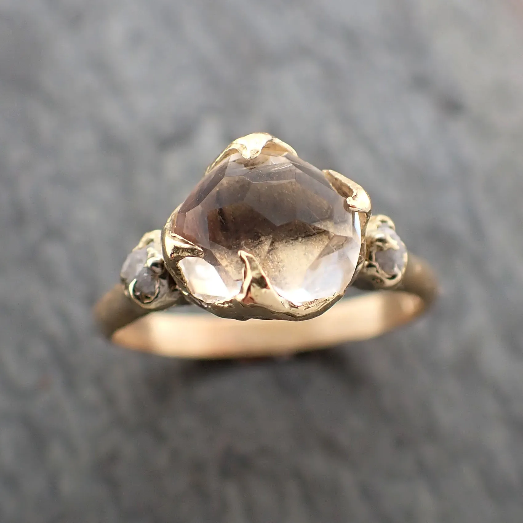 partially faceted moonstone rough diamond 18k gold ring gemstone multi stone recycled 2360 Alternative Engagement