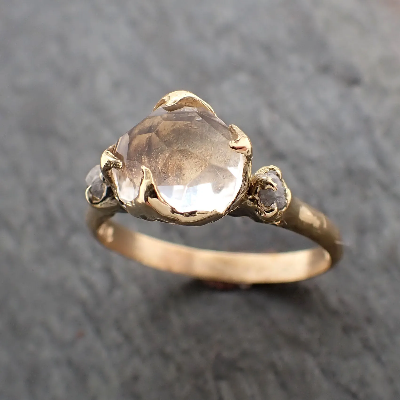 partially faceted moonstone rough diamond 18k gold ring gemstone multi stone recycled 2360 Alternative Engagement