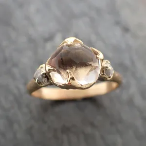 partially faceted moonstone rough diamond 18k gold ring gemstone multi stone recycled 2360 Alternative Engagement