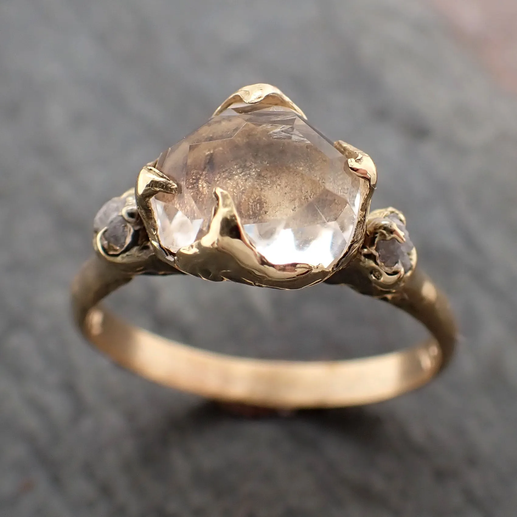 partially faceted moonstone rough diamond 18k gold ring gemstone multi stone recycled 2360 Alternative Engagement