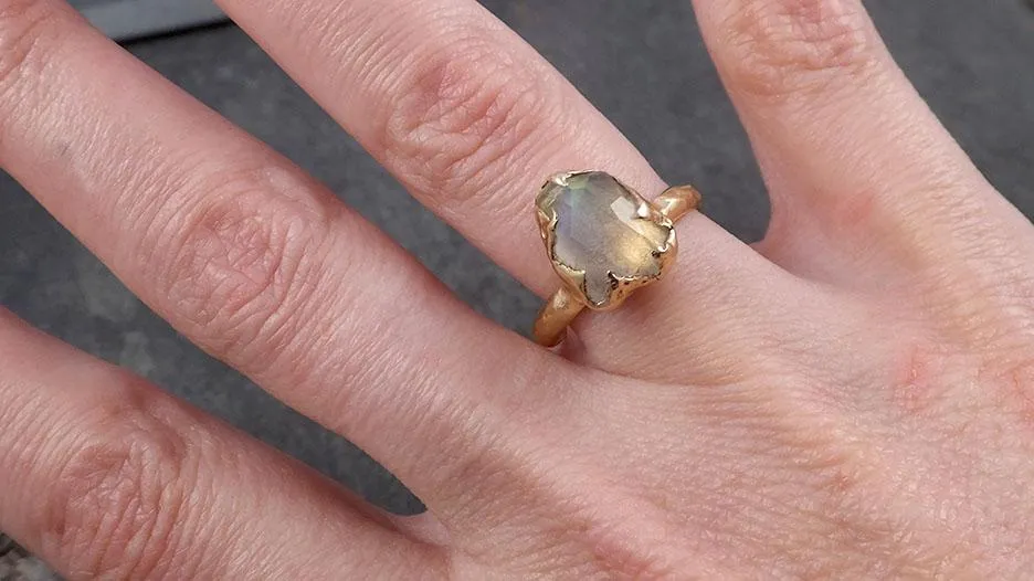 partially faceted moonstone yellow gold ring gemstone solitaire recycled 14k statement 1807 Alternative Engagement