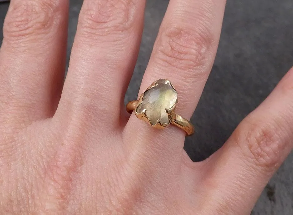 partially faceted moonstone yellow gold ring gemstone solitaire recycled 14k statement 1807 Alternative Engagement