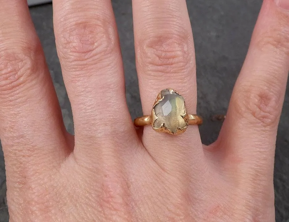 partially faceted moonstone yellow gold ring gemstone solitaire recycled 14k statement 1807 Alternative Engagement