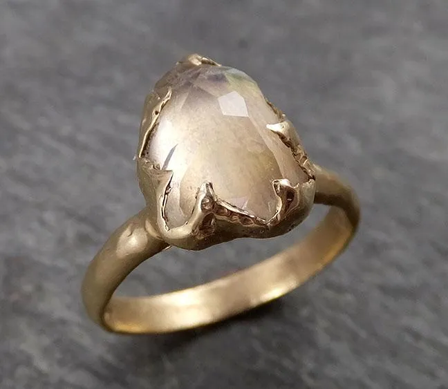 partially faceted moonstone yellow gold ring gemstone solitaire recycled 14k statement 1807 Alternative Engagement