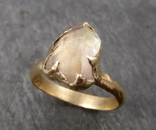 partially faceted moonstone yellow gold ring gemstone solitaire recycled 14k statement 1807 Alternative Engagement