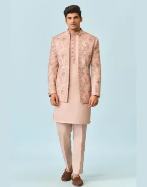 Peach Floral Hand Painted Jacket Set for Men Stylish, Unique & Artistic Fashion