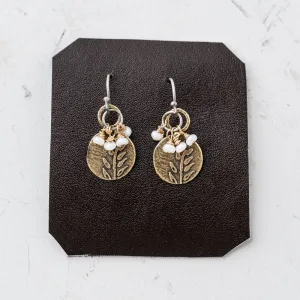 Pearl Fern Earrings in Yellow Bronze