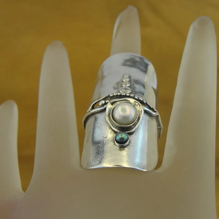 Pearl Ring 925 Sterling Silver 7.5,8,8.5,9,9.5 Handmade Hadar Designers (H106) Y