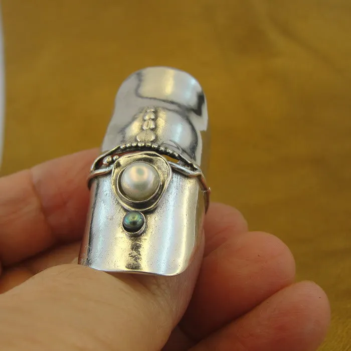 Pearl Ring 925 Sterling Silver 7.5,8,8.5,9,9.5 Handmade Hadar Designers (H106) Y