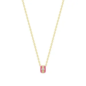 Pink Enamel & CZ Channel Rondelle Necklace