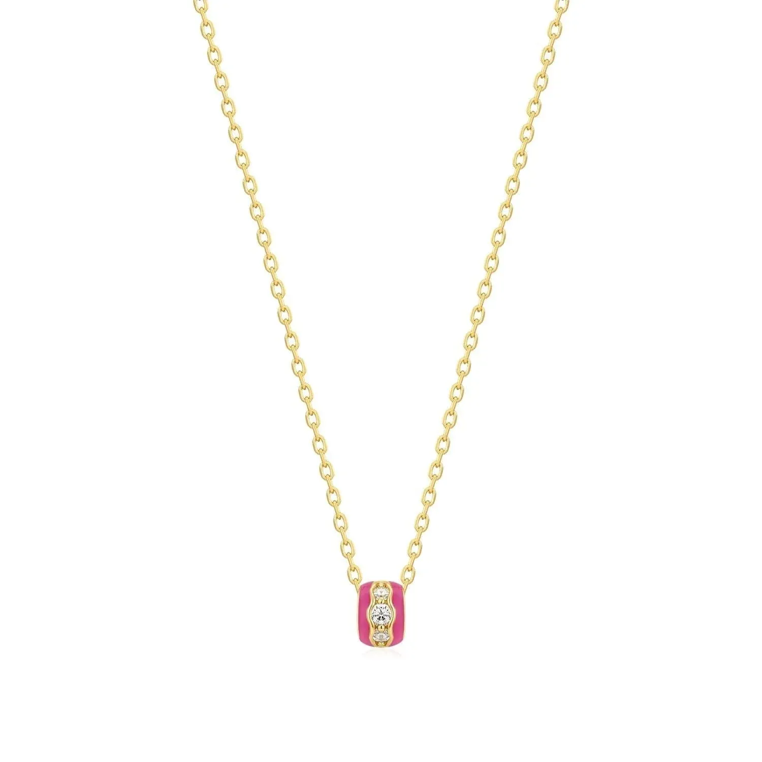Pink Enamel & CZ Channel Rondelle Necklace