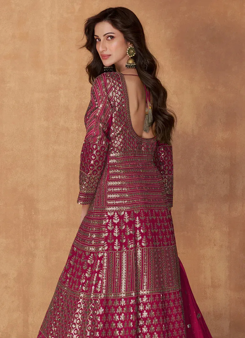 Pink Enchanting Embroidered Anarkali Style Lehenga