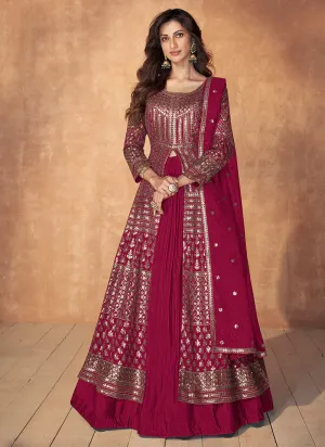 Pink Enchanting Embroidered Anarkali Style Lehenga
