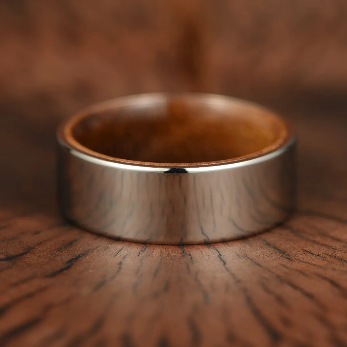 Polished Silver Tungsten Koa Wood Men's Wedding Band 8MM