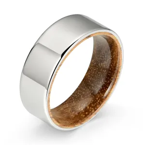 Polished Silver Tungsten Koa Wood Men's Wedding Band 8MM
