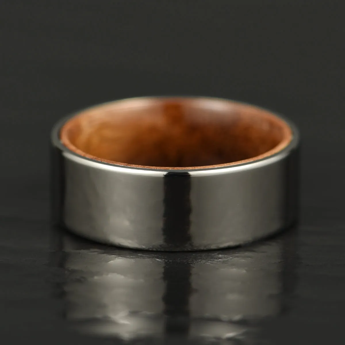 Polished Silver Tungsten Koa Wood Men's Wedding Band 8MM