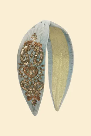 Powder Velvet Beaded Headband Cornflower Love Heart
