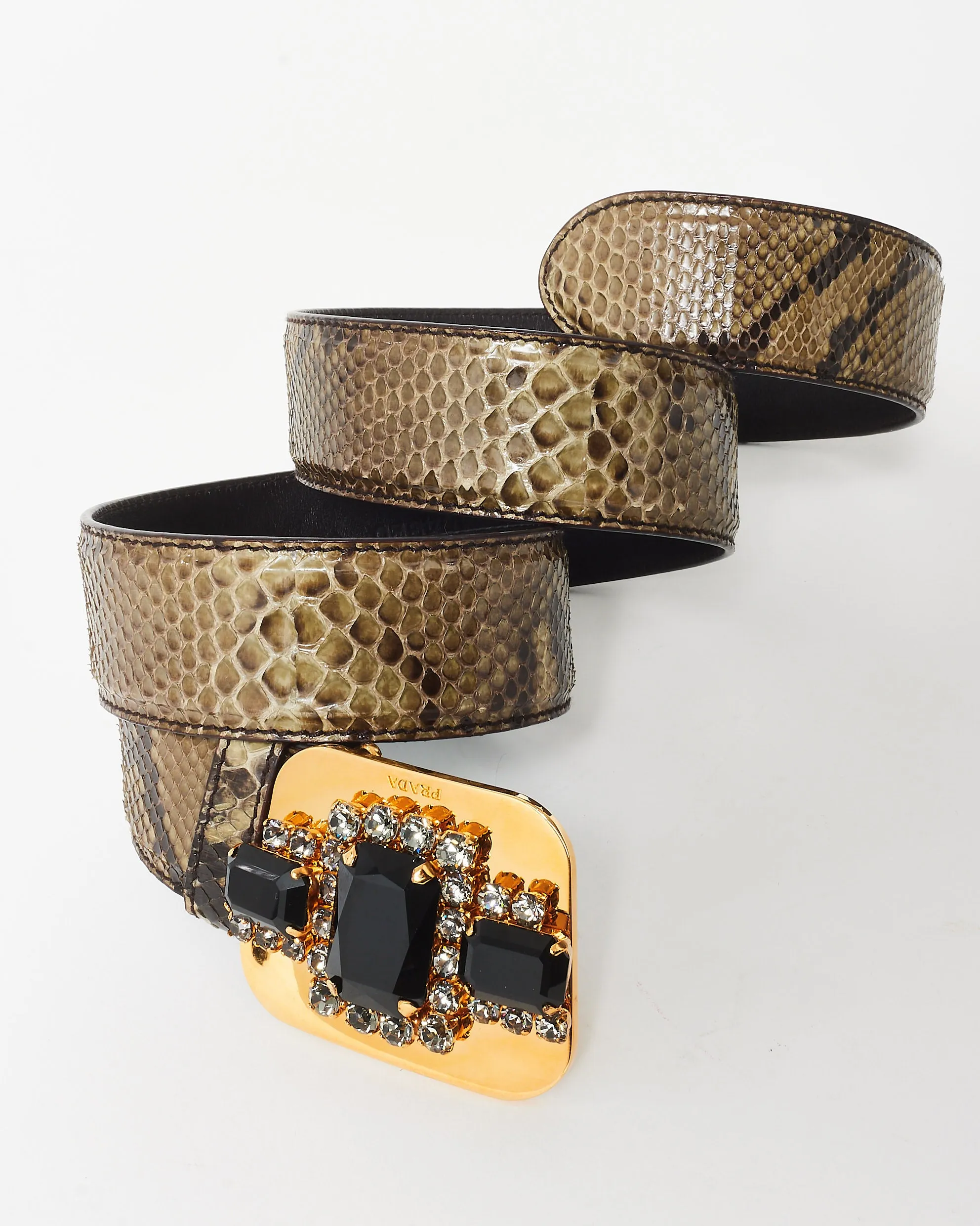 Prada Army Green Python & Embellished Belt - 20