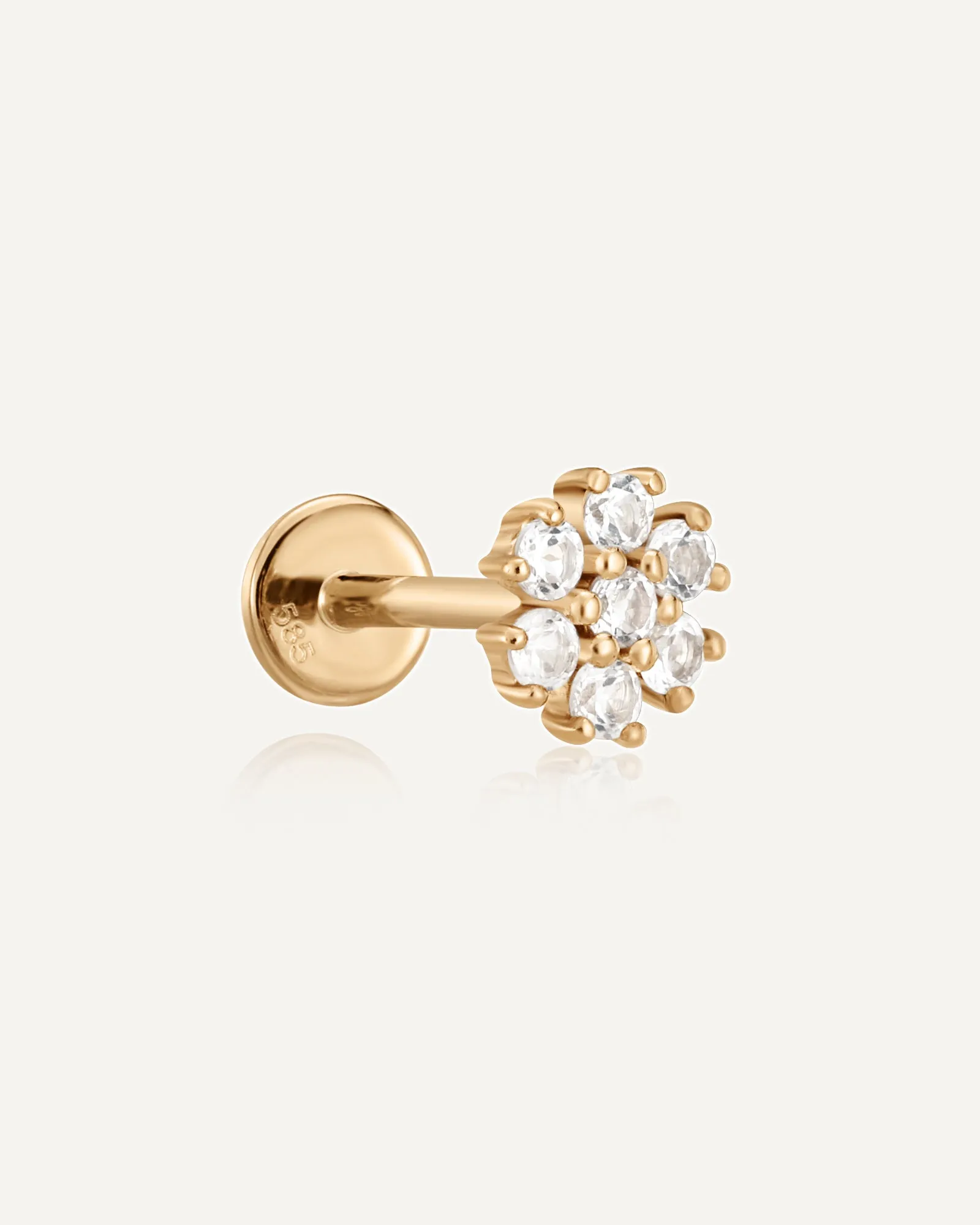 Primrose 14k Solid Gold White Topaz Flatback Stud