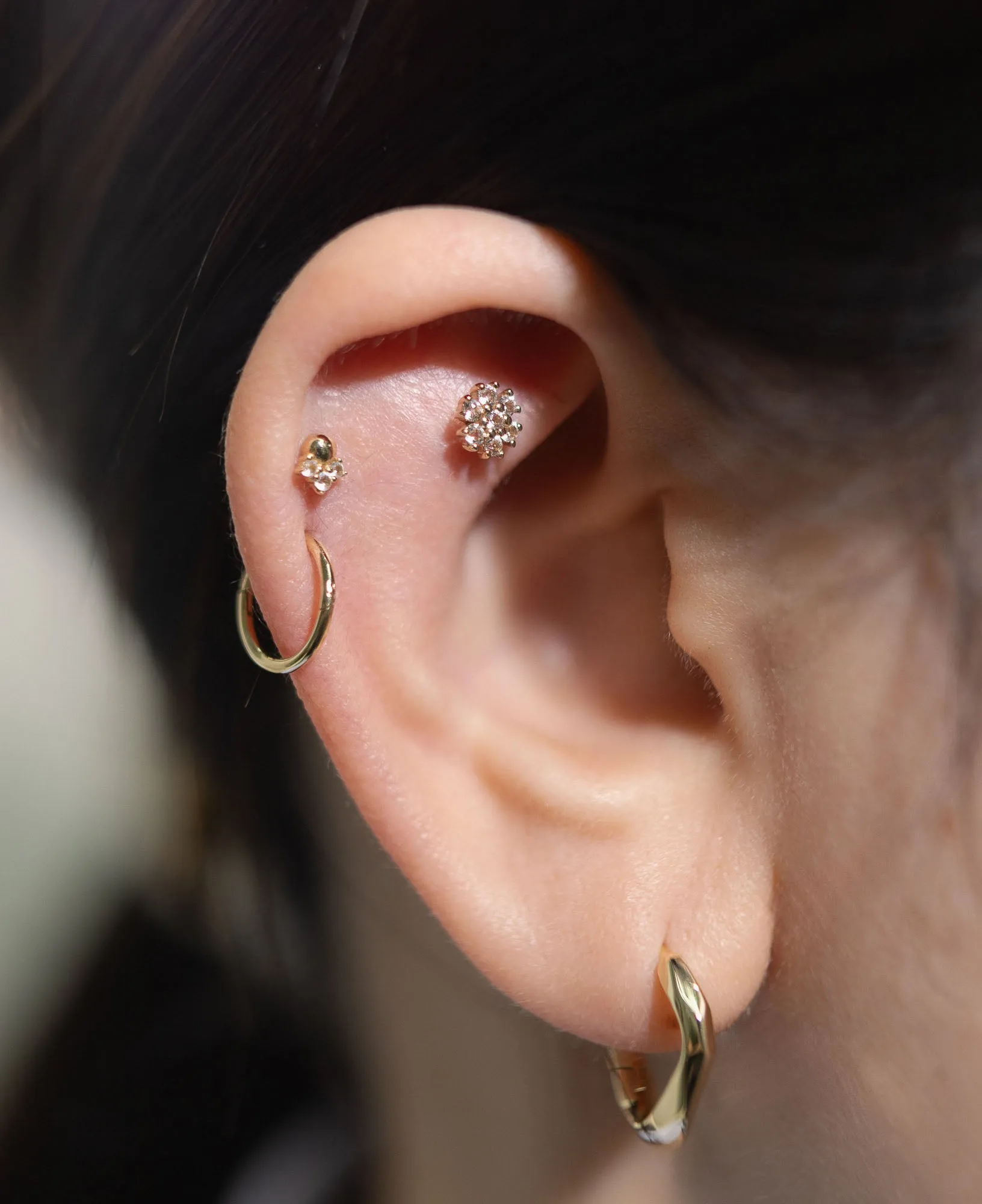 Primrose 14k Solid Gold White Topaz Flatback Stud