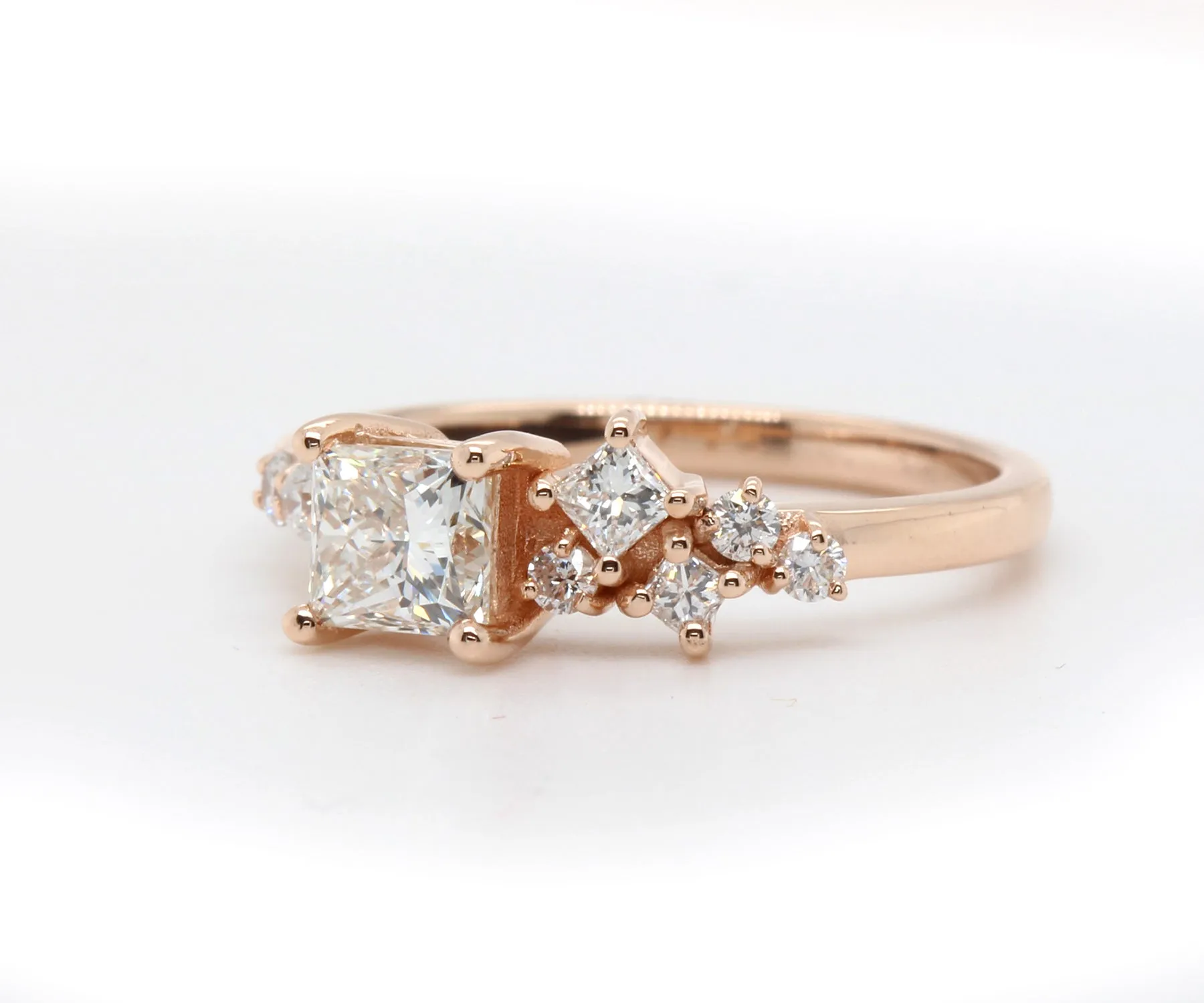 Princess Diamond Offset Cluster Rose Gold Ring