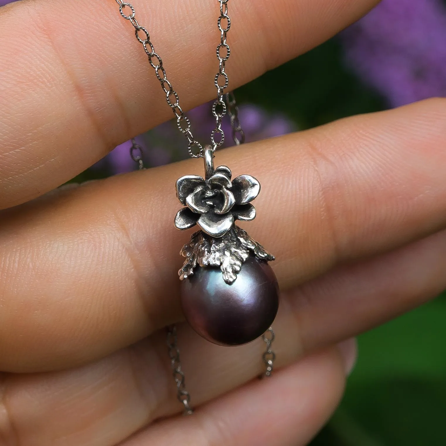 Purple Edison Pearl Silver Pendant