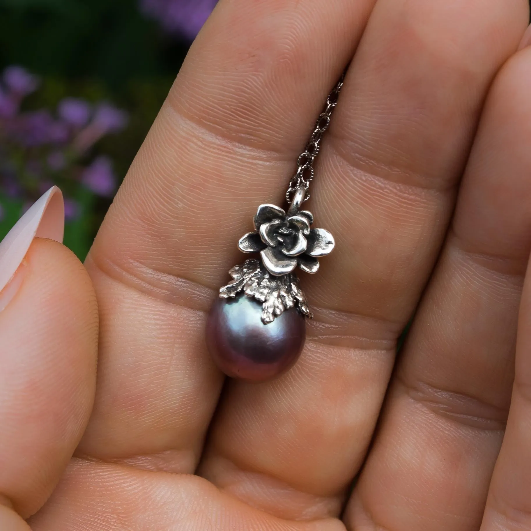 Purple Edison Pearl Silver Pendant