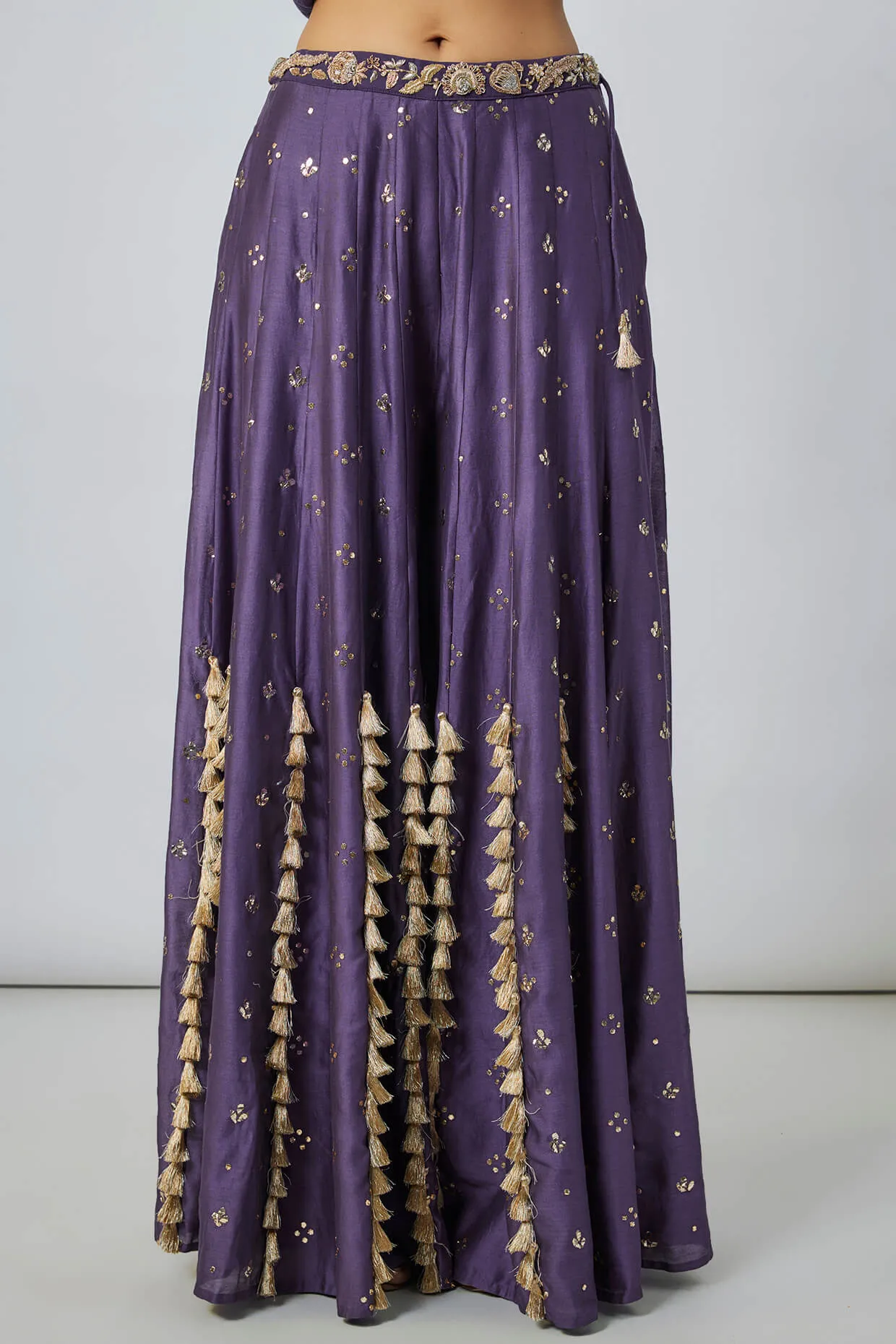 Purple embroidered choli and mukaish silkmul sharara