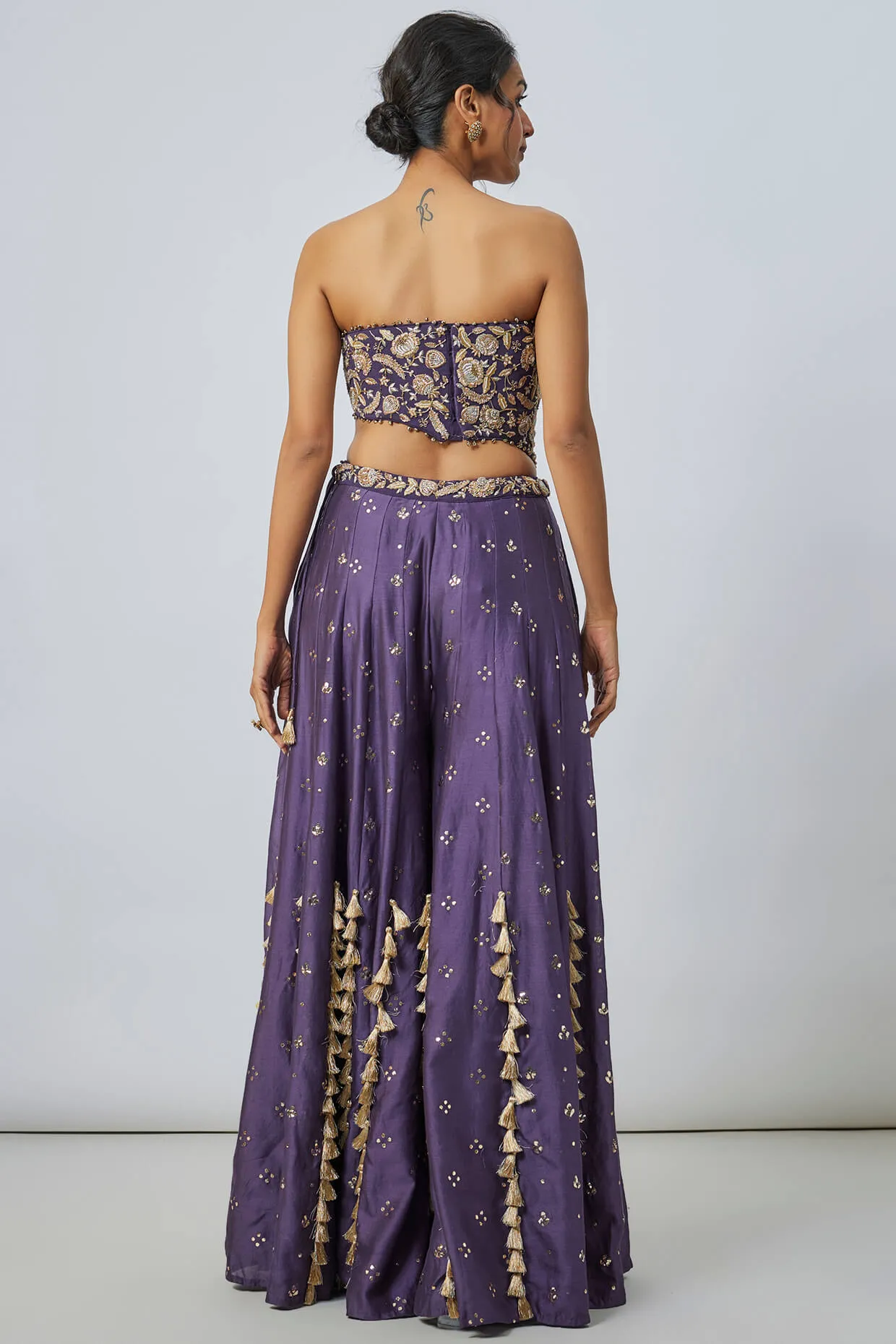 Purple embroidered choli and mukaish silkmul sharara
