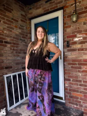 Purple Galaxy Flowy Pants waist: 35in-54in
