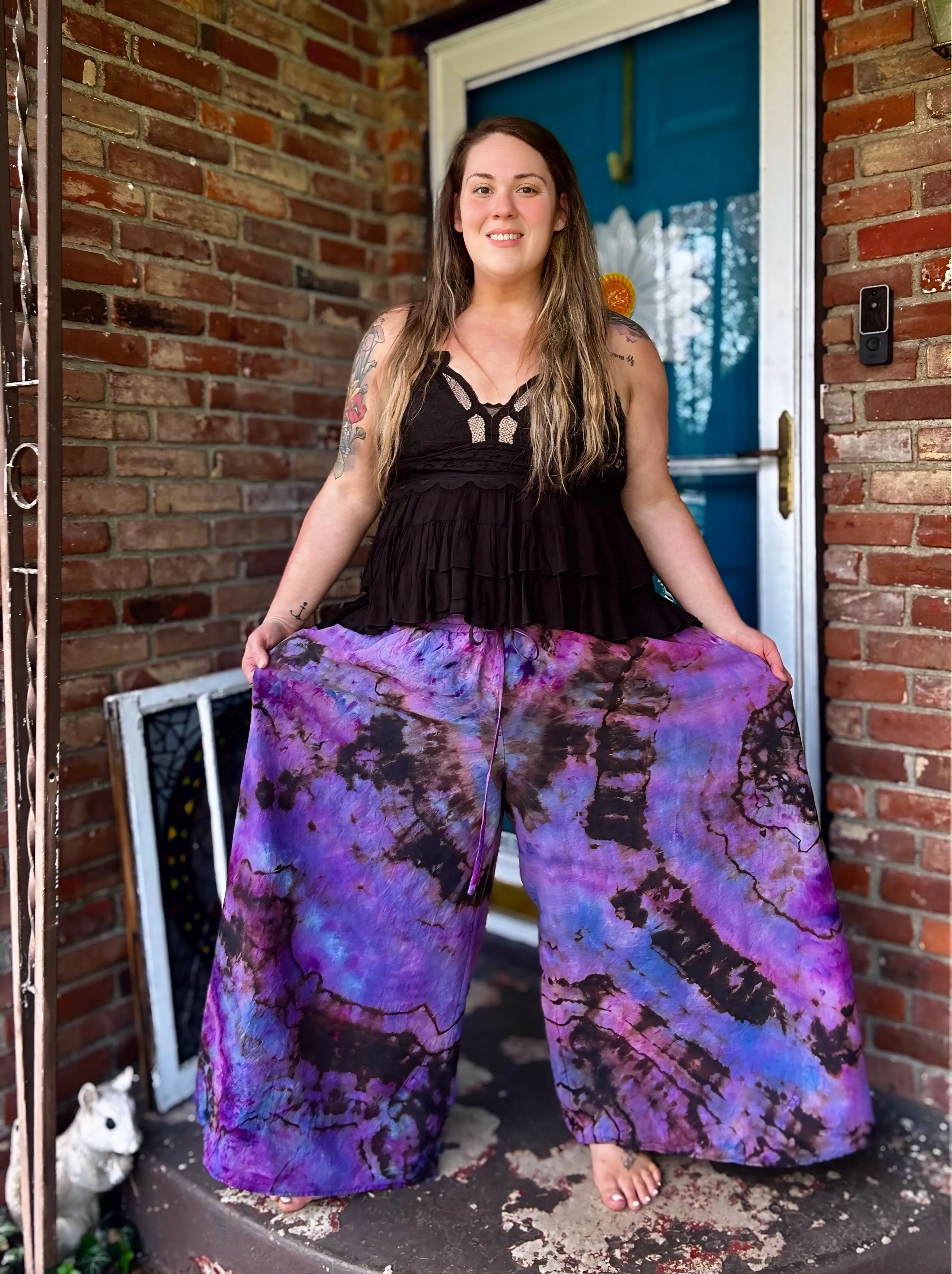 Purple Galaxy Flowy Pants waist: 35in-54in