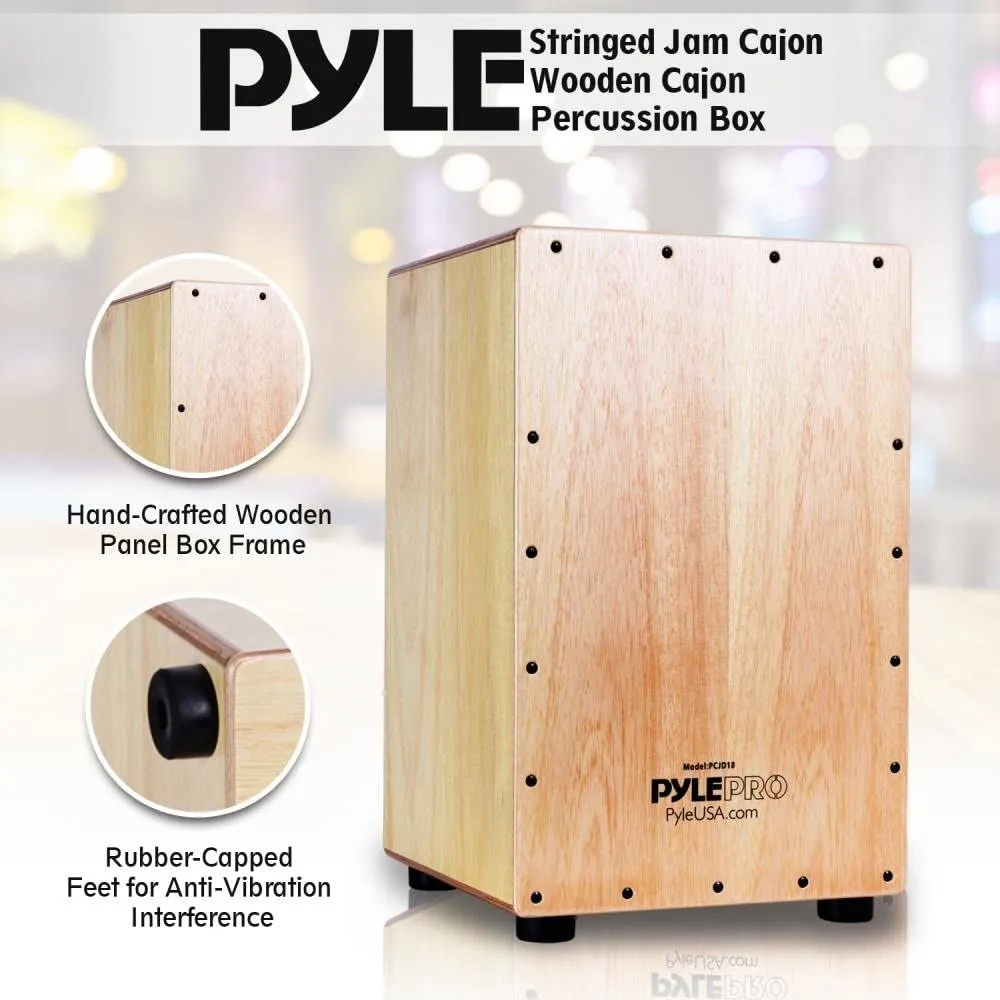 Pyle String Cajon - Wooden Percussion Box, with Internal Guitar Strings, Medium Size (PCJD18) Retails $135 