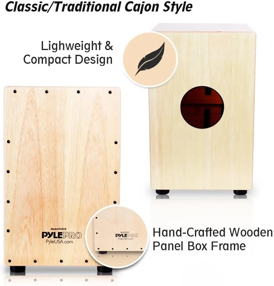 Pyle String Cajon - Wooden Percussion Box, with Internal Guitar Strings, Medium Size (PCJD18) Retails $135 