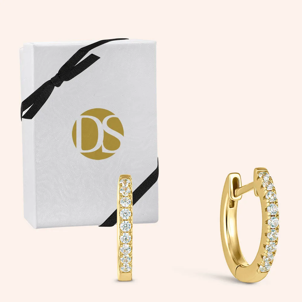 "Eclipse" Gold Vermeil Sterling Silver 1 Row Pave Huggie Earrings