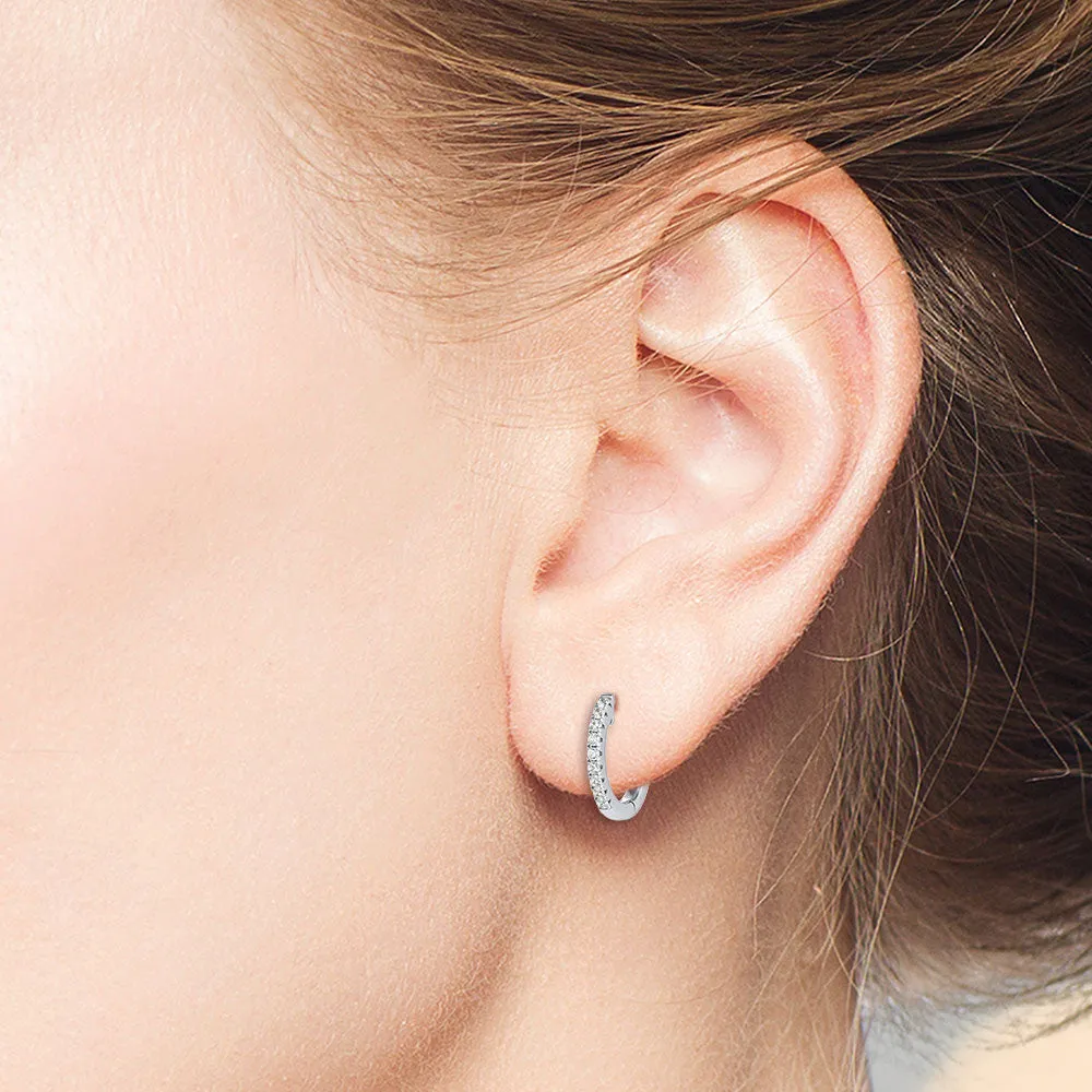 "Eclipse" Sterling Silver 1 Row Pave Huggie Earrings