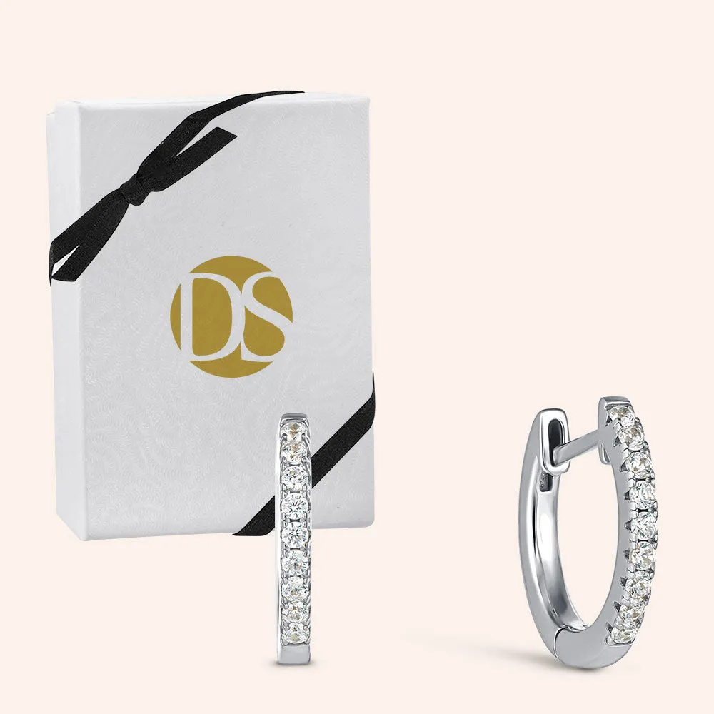 "Eclipse" Sterling Silver 1 Row Pave Huggie Earrings