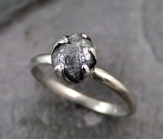 raw rough uncut diamond engagement ring rough diamond solitaire 14k white gold conflict free diamond wedding promise Alternative Engagement