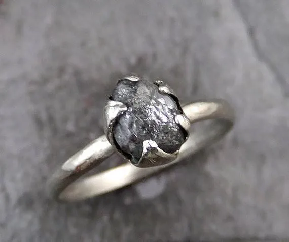 raw rough uncut diamond engagement ring rough diamond solitaire 14k white gold conflict free diamond wedding promise Alternative Engagement