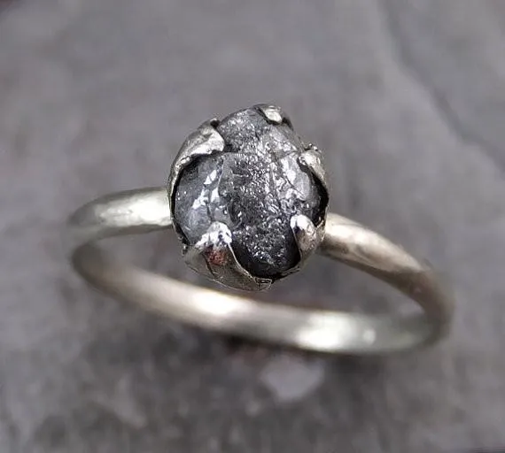 raw rough uncut diamond engagement ring rough diamond solitaire 14k white gold conflict free diamond wedding promise Alternative Engagement