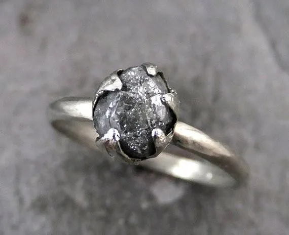raw rough uncut diamond engagement ring rough diamond solitaire 14k white gold conflict free diamond wedding promise Alternative Engagement