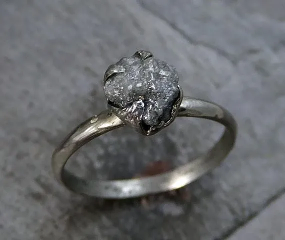 raw rough uncut diamond engagement ring rough diamond solitaire 14k white gold conflict free diamond wedding promise Alternative Engagement