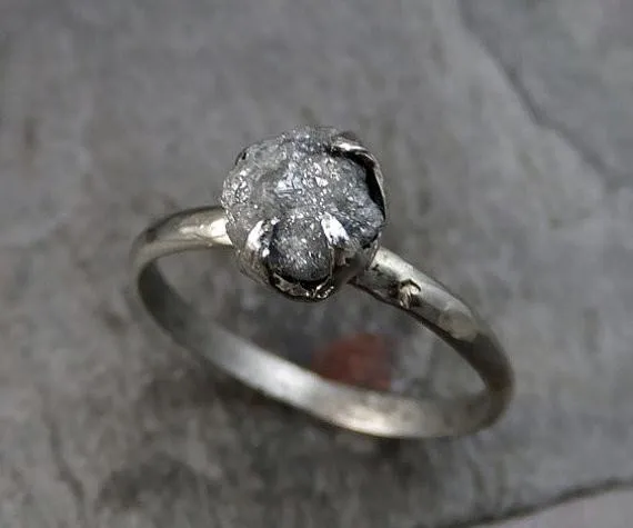 raw rough uncut diamond engagement ring rough diamond solitaire 14k white gold conflict free diamond wedding promise Alternative Engagement