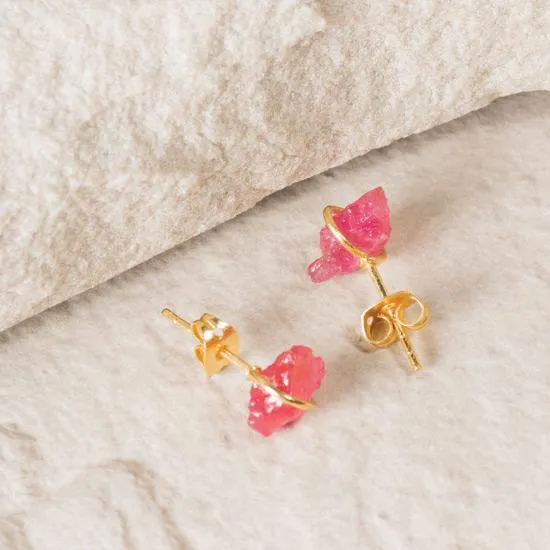Raw Ruby Studs - 18k Gold