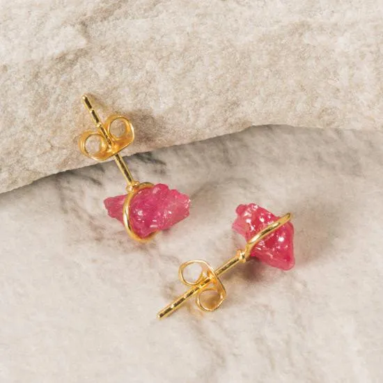 Raw Ruby Studs - 18k Gold