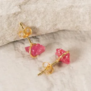 Raw Ruby Studs - 18k Gold